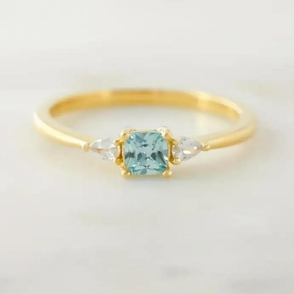 Dainty Square Aqua Gemstone Ring
